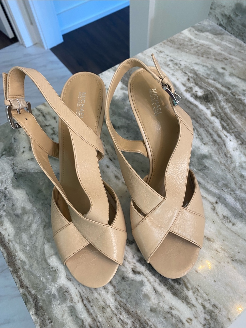 Michael Kors Beige Crisscross Leather Slingback Sandals